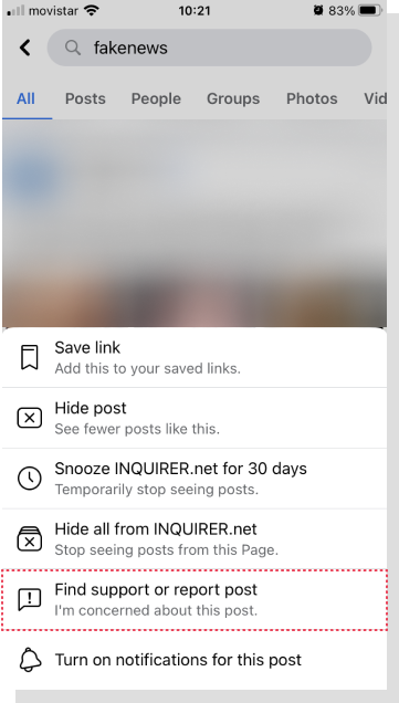 Steps to report a photo or video